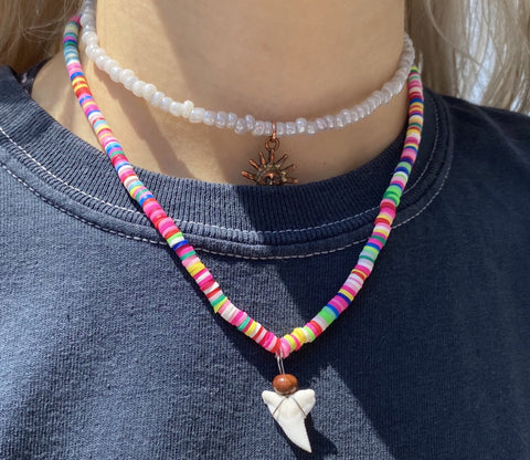 Multi colored shark tooth necklace
